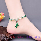 Jade Flower Anklets for Women Gemstone Charm Green Carved Jewelry