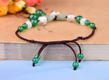 Jade Flower Anklets for Women Gemstone Charm Green Carved Jewelry