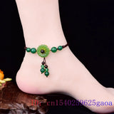 Jade Flower Anklets Women Men Natural Stone Chinese Green Gift