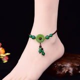 Jade Flower Anklets Women Men Natural Stone Chinese Green Gift