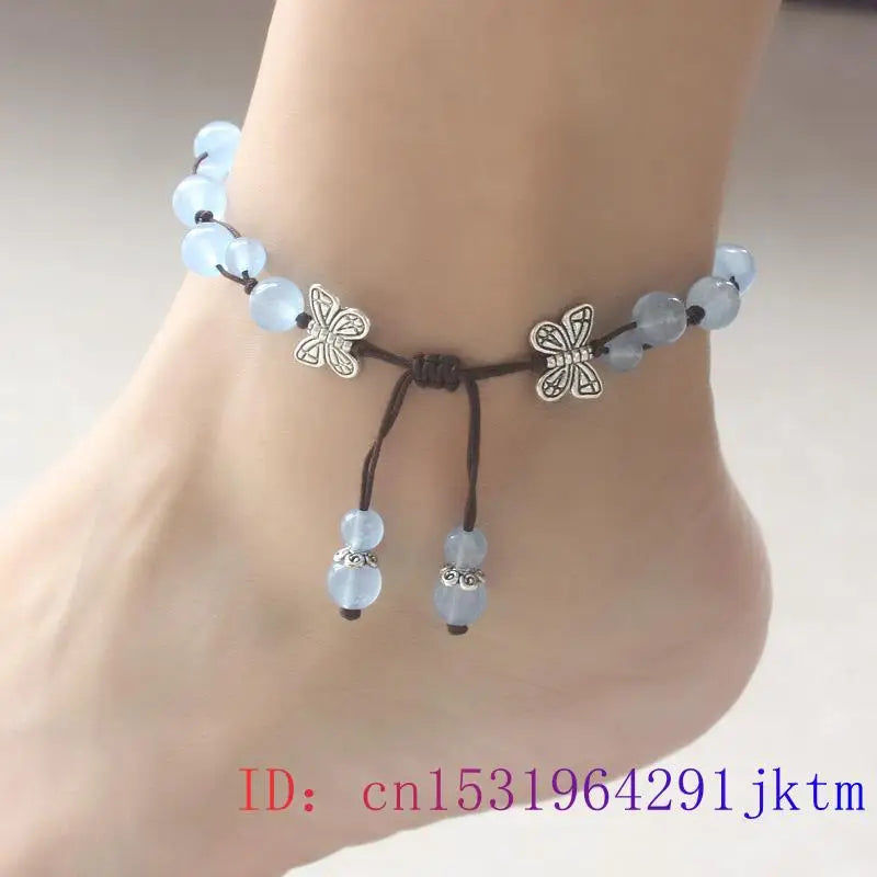 Jade Flower Anklets Gemstones Charm Vintage Accessories