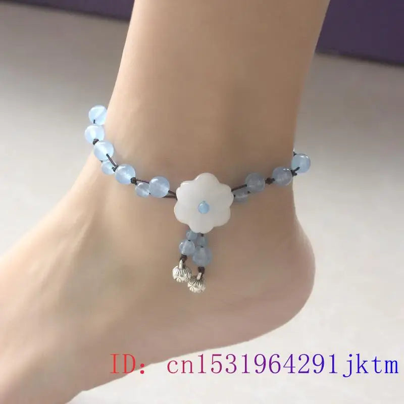 Jade Flower Anklets Gemstones Charm Vintage Accessories