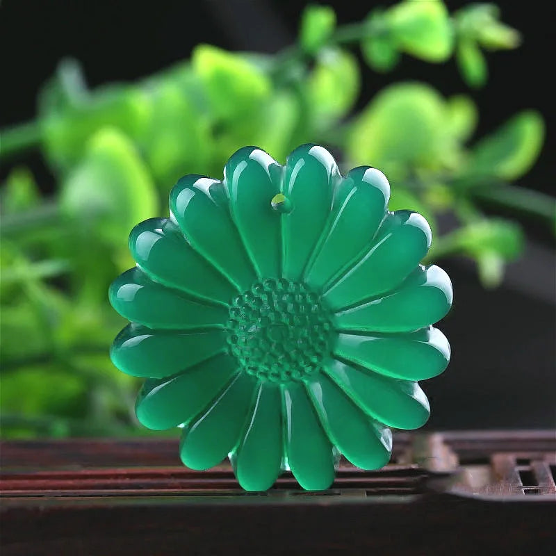 Jade Flower Pendant Chalcedony Necklace