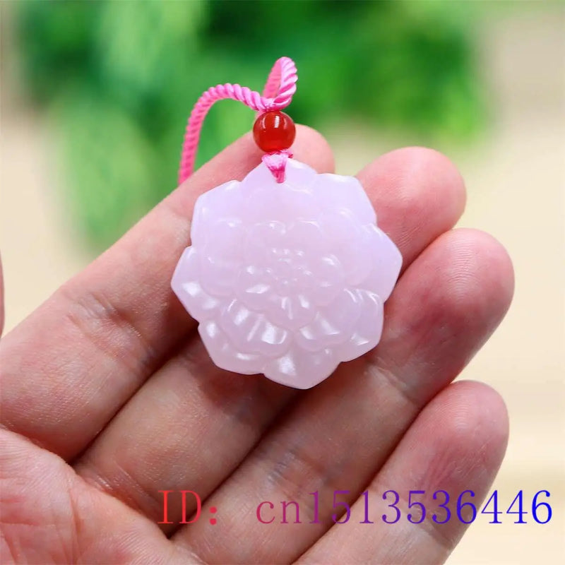 Pink Jade Flower Pendant Necklace Charm Gemstones Jewelry