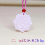 Pink Jade Flower Pendant Necklace Men Gift Carved Gemstones Jewelry