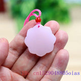 Pink Jade Flower Pendant Necklace Men Gift Carved Gemstones Jewelry