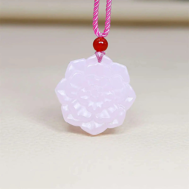 Pink Jade Flower Pendant Necklace Men Gift Carved Gemstones Jewelry