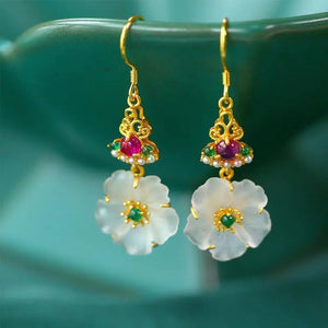 Jade Flowers Earrings 925 Silver Talismans Jewelry Gemstones