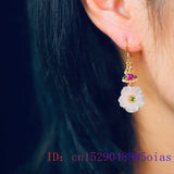 Jade Flowers Earrings 925 Silver Talismans Jewelry Gemstones