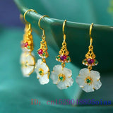 Jade Flowers Earrings 925 Silver Talismans Jewelry Gemstones