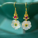 Jade Flowers Earrings 925 Silver Talismans Jewelry Gemstones