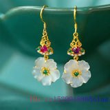 Jade Flowers Earrings 925 Silver Talismans Jewelry Gemstones