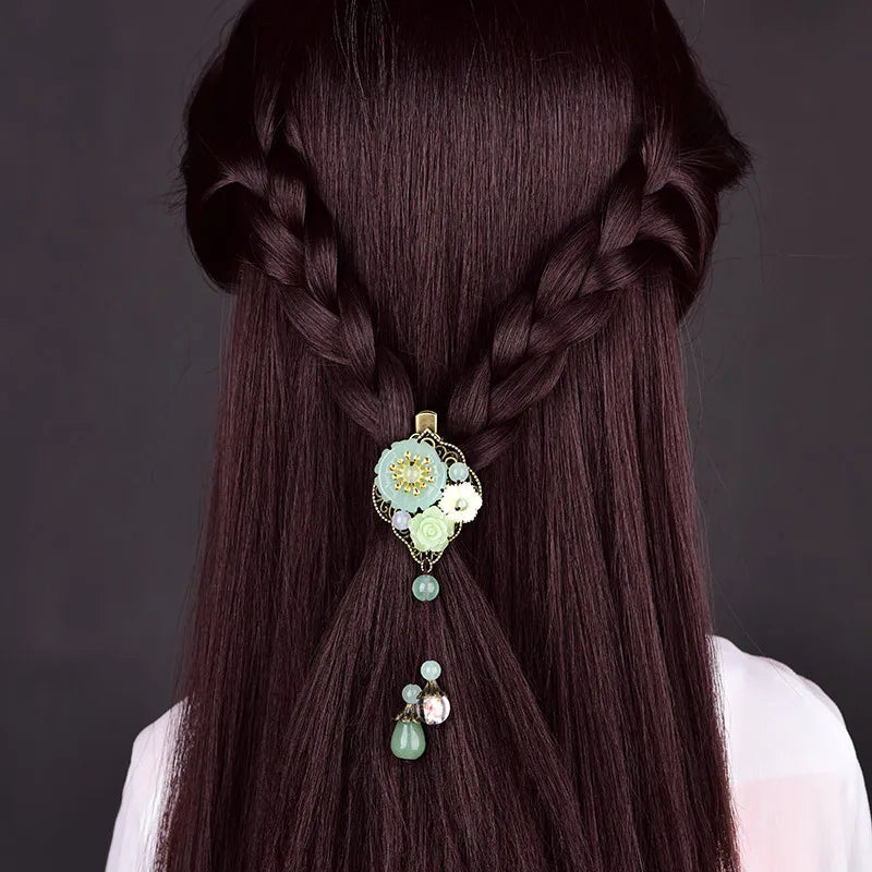 Jade Flowers Hairpin Chalcedony Agate Charm Jadeite Jewelry Amulet