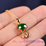 Jade Fox Pendant Chalcedony Amulet Agate Necklace 925 Silver Jewelry