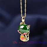 Jade Fox Pendant Chalcedony Amulet Agate Necklace 925 Silver Jewelry