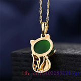 Jade Fox Pendant Chalcedony Amulet Agate Necklace 925 Silver Jewelry