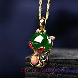 Jade Fox Pendant Chalcedony Amulet Agate Necklace 925 Silver Jewelry