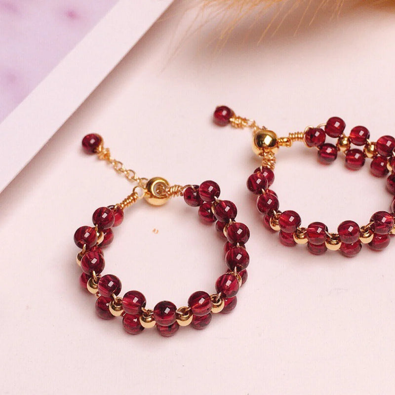 Jade Garnet Beaded Bracelet 925 Silver Jewelry for Women