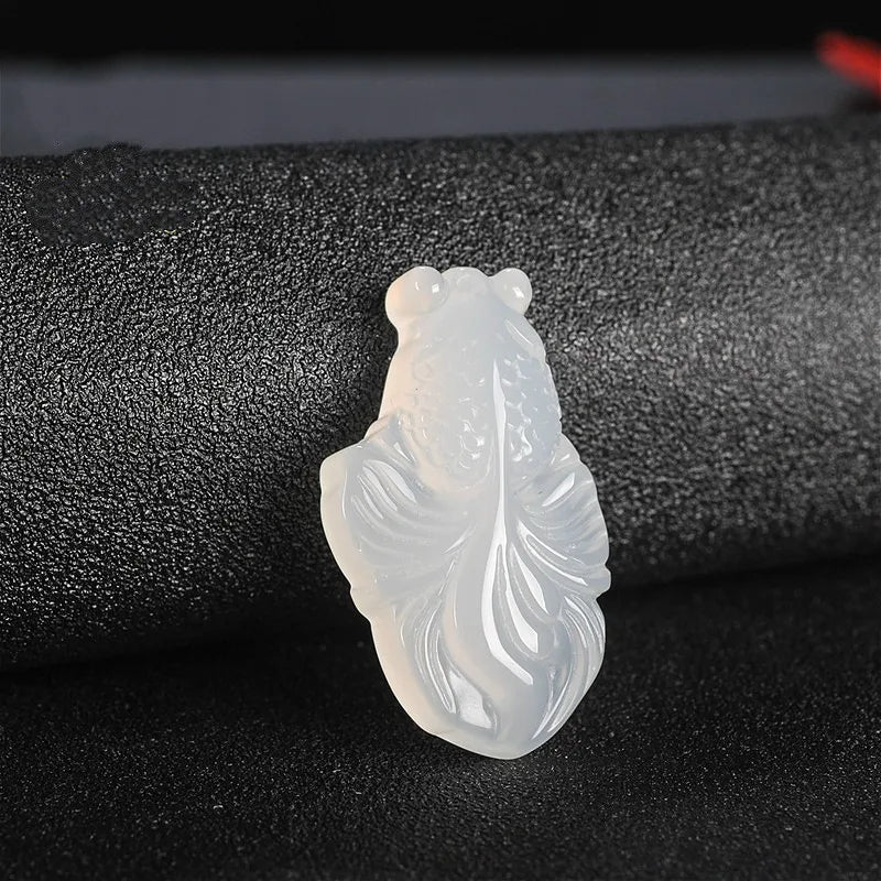 Jade Goldfish Pendant Chalcedony Carved Necklace Jewelry Fish Charm