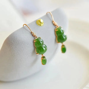 925 Silver Jade Gourd Earrings Amulets Natural Gemstone Energy Jewelry