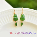 925 Silver Jade Gourd Earrings Amulets Natural Gemstone Energy Jewelry
