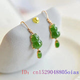 925 Silver Jade Gourd Earrings Amulets Natural Gemstone Energy Jewelry
