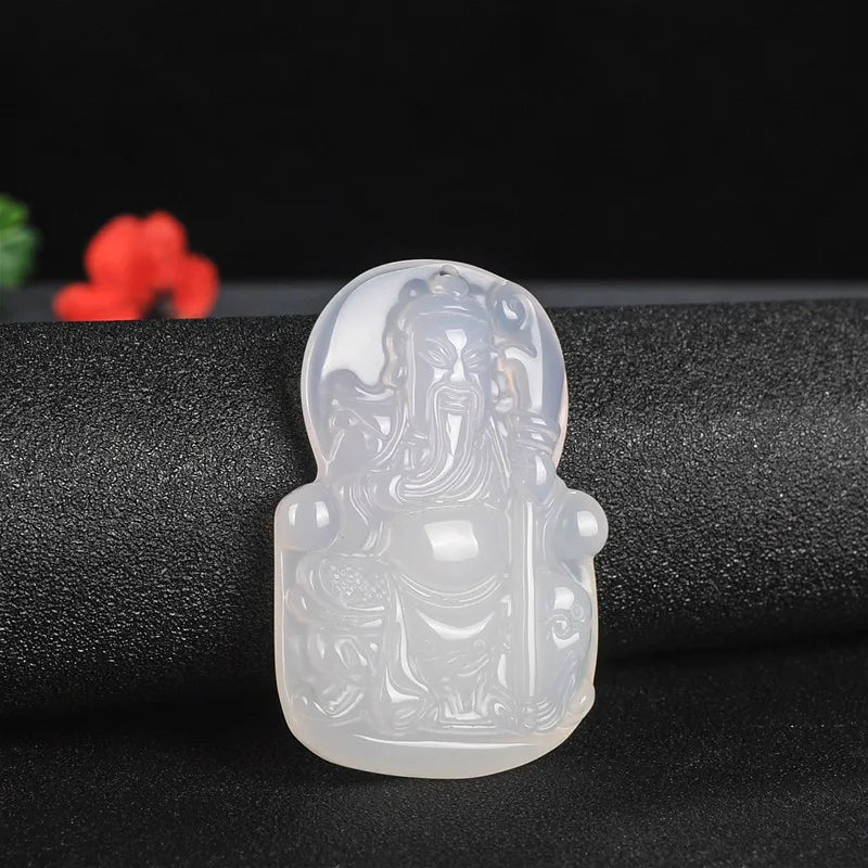 Jade Guangong Pendant Charm Necklace Green Chalcedony