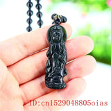 Natural Green Jade Guanyin Pendant Necklace Chinese Amulet