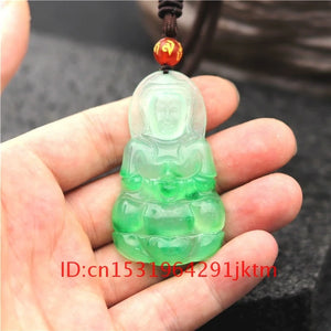 Green Jade Guayan Pendant Necklace Chinese Jewelry Amulet Hand Carved Jadeite