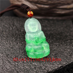 Green Jade Guayan Pendant Necklace Chinese Jewelry Amulet Hand Carved Jadeite