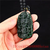 Green Jade Guanyin Pendant Necklace Chinese Amulet Carved Green Charm