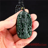 Green Jade Guanyin Pendant Necklace Chinese Amulet Carved Green Charm