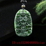 Green Jade Guanyin Pendant Necklace Chinese Amulet Carved Green Charm