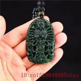 Green Jade Guanyin Pendant Necklace Chinese Amulet Carved Green Charm