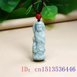 Green Jade Guanyin Pendant Necklace Chinese Jewelry for Women