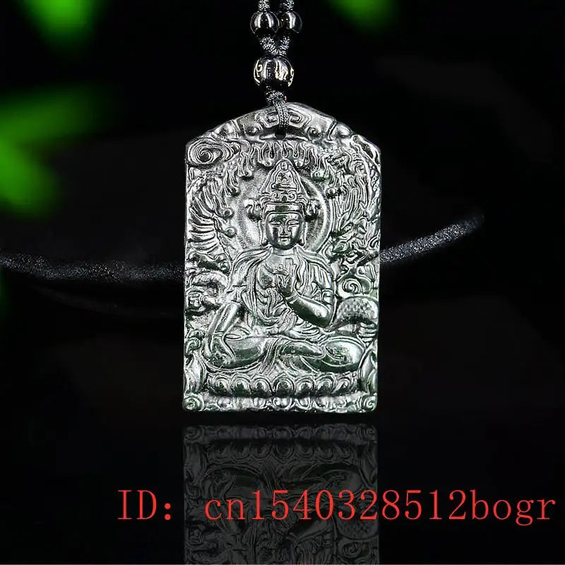 Green Jade Guanyin Pendant Necklace Buddha Amulet Chinese Charm