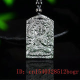 Green Jade Guanyin Pendant Necklace Buddha Amulet Chinese Charm