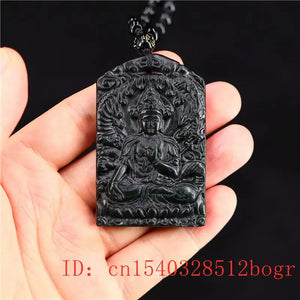 Green Jade Guanyin Pendant Necklace Buddha Amulet Chinese Charm