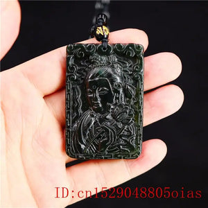 Jade Guanyin Pendant Necklace Chinese Charm Amulet Green Natural