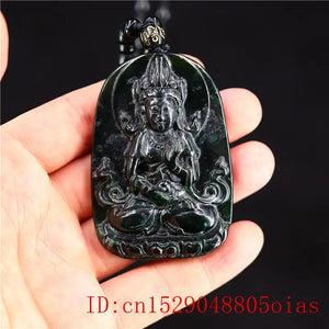 Jade Guanyin Pendant Necklace Green Amulet Charm Chinese