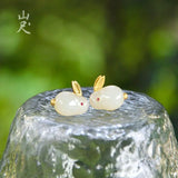 Natural Hetian Jade Hare Rabbit Stud Earrings 925 Sterling Silver