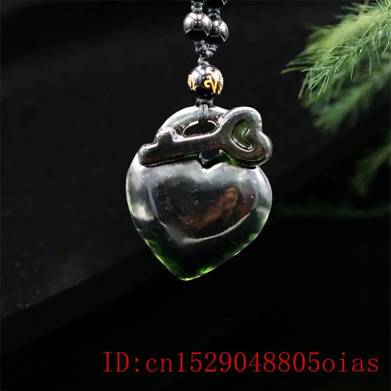 Jade Heart Pendant Necklace Chinese Carved Charm Amulet Green Jewellery