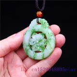 Jade Hexagonal Flower Pendant Double Sided Carved Charm Green Necklace