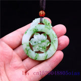 Jade Hexagonal Flower Pendant Double Sided Carved Charm Green Necklace