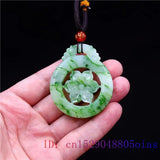 Jade Hexagonal Flower Pendant Double Sided Carved Charm Green Necklace