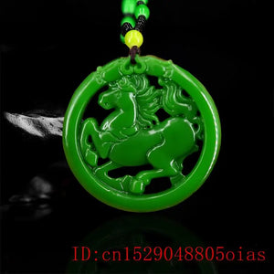 Double Sided Jade Horse Pendant Natural Jewelry Amulet Necklace Charm Chinese