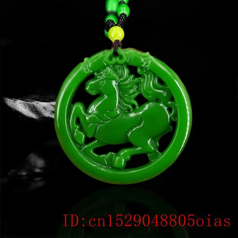 Double Sided Jade Horse Pendant Natural Jewelry Amulet Necklace Charm Chinese