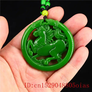Double Sided Jade Horse Pendant Natural Jewelry Amulet Necklace Charm Chinese