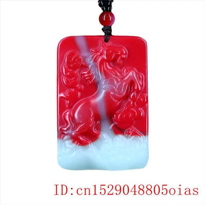 Jade Horse Pendant Necklace Charm for Men Women Carved Jadeite