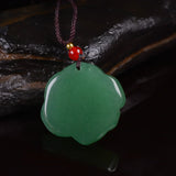 Jade Rose Flower Charm Pendant Necklace with Braided Rope